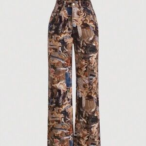 SHEIN MOD Figure Graphic Wide Leg Jeans. Size 28 (Multicolored)